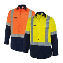 WS Workwear Mens Hi-Vis Button-Up Shirt with H-Reflective Tape