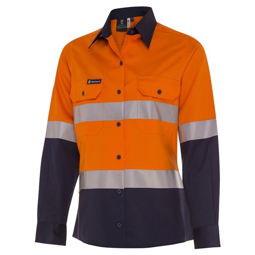 WS Workwear Womens Hi-Vis Button-Up Shirt with Reflective Tape