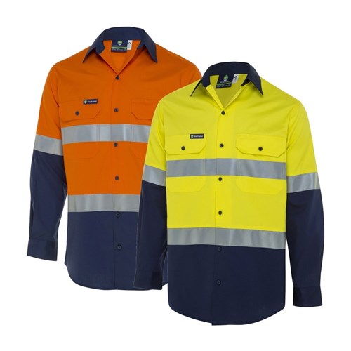 WS Workwear Horizontal Vented Mens Hi-Vis Button-Up Shirt with Reflective Tape
